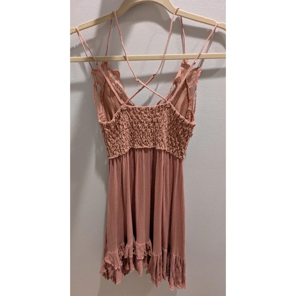 Free People FP One Adelia Slip Dress Lace Rose Blush Pink Small S
